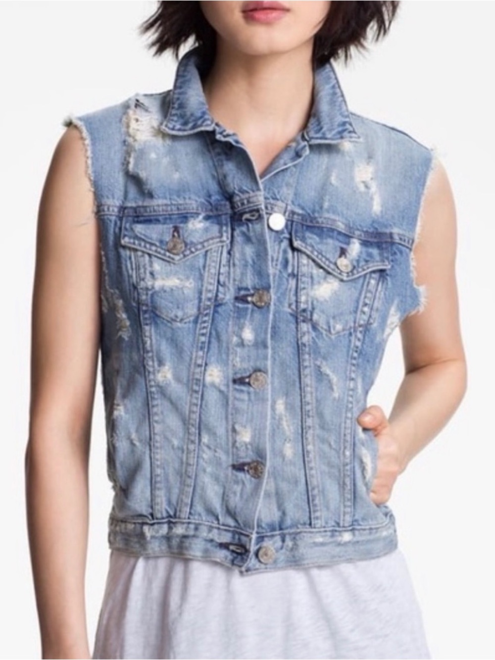 90s rag & bone Light Blue Distressed Sleeveless Denim Jacket women’s small